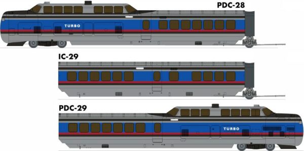 Rapido Trains 203502  HO UAC TurboTrain 3-Car Set, Penn Central/DOT  #50-70-51 (DC/DCC/Sound)