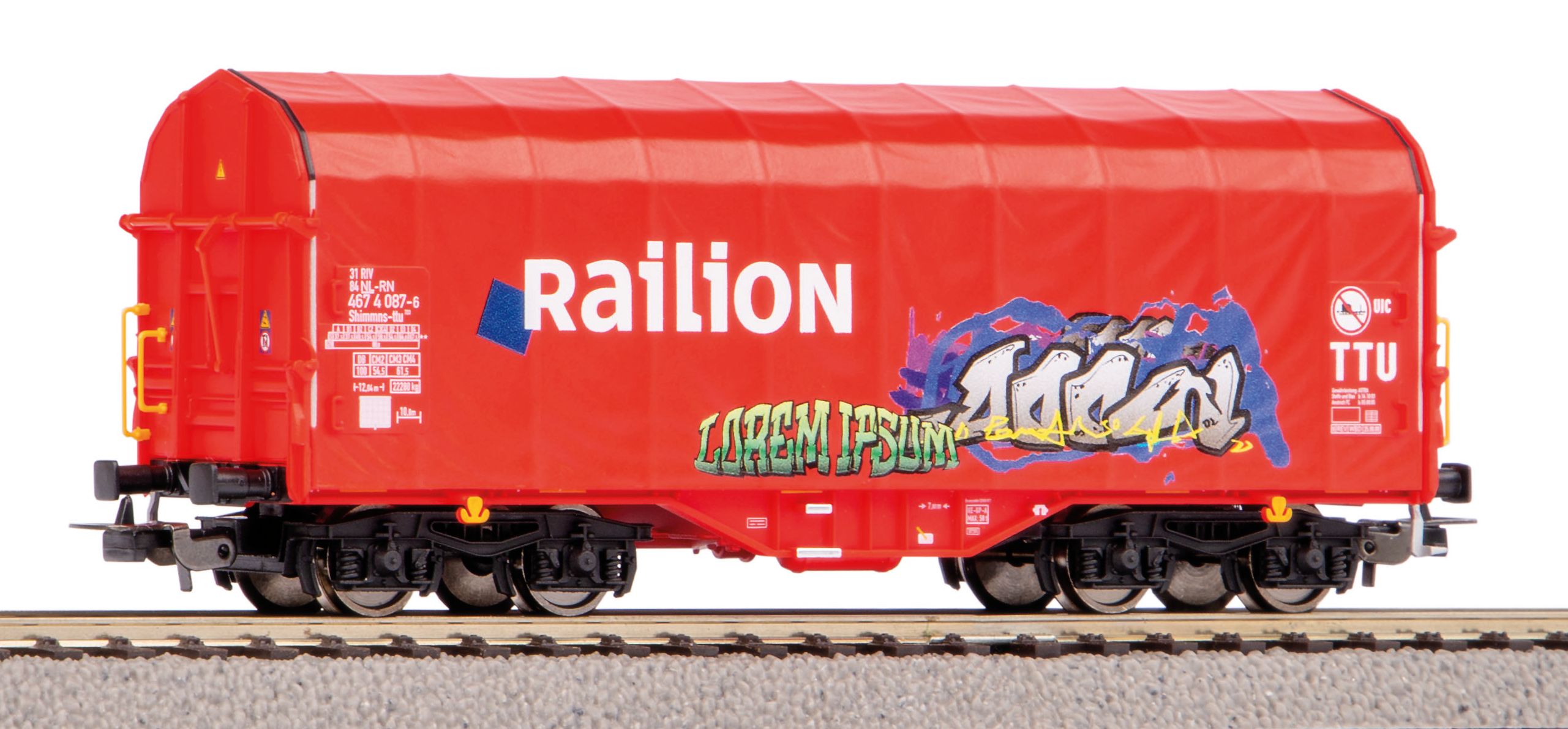 Piko 58981 Sliding Tarp Wagon w/graffiti Railion, NS - The Scuderia 46