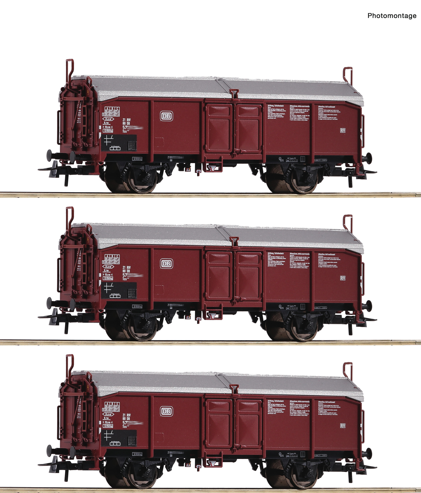 Roco 77050  3-piece set: Sliding roof wagons, DB