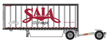 Trainworx 42892-03   N 28' Pup Van Trailer with Converter Dolly, Saia #3 (white, red; "LTL Freight" Slogan)